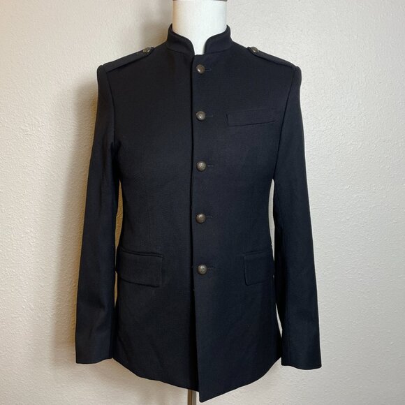 Zara Other - Zara Man Military Blazer Jacket Black Lined Double Vent Structured Size 36R